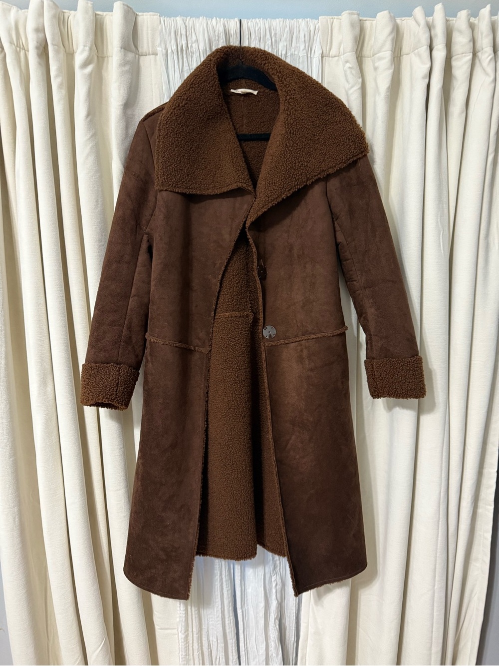 Solitaire Brown Faux Shearling Trench Coat